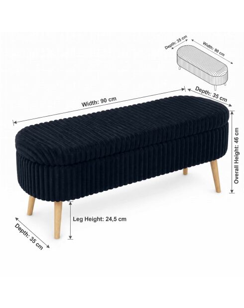 Toscano zwarte linnen bank Oslo - l. 90 cm x H. 46 cm x D. 35 cm