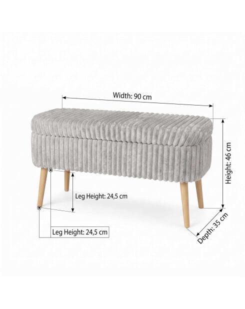 Panca in lino Oslo grigio toscano - l. 90 cm x H. 46 cm x P. 35 cm