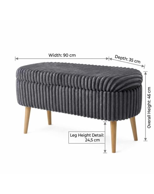 Panca Toscano Oslo Linen Antracite - L 90 cm x H 46 cm x P 35 cm