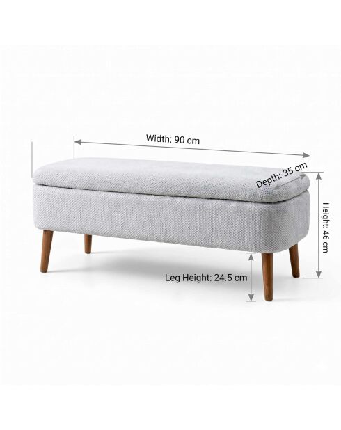 Oslo Leinenbank hellgrau - L. 90 cm x H. 46 cm x T. 35 cm