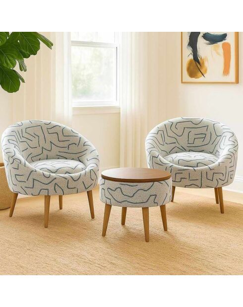 Ensemble 2 fauteuils et table basse 3 pièces Lida Weave Bleu foncé blanc
