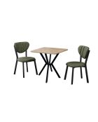 Juego de mesa de comedor y 2 sillas Elma de color verde nogal de 3 piezas