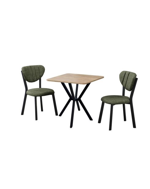 Juego de mesa de comedor y 2 sillas Elma de color verde nogal de 3 piezas