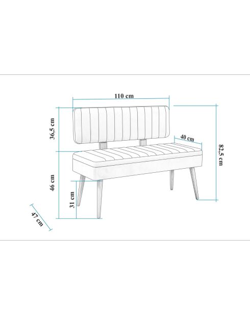 Panca Vina 1070 - 1 verde atlantico - H.31 cm x L. 110 cm x H. 82,5 cm 