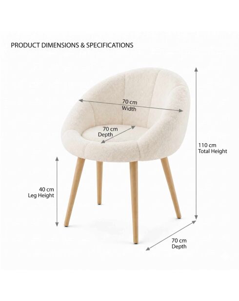 Fauteuil Marguerite blanc/noyer - l. 70 cm x H. . 110 cm x P. 70 cm