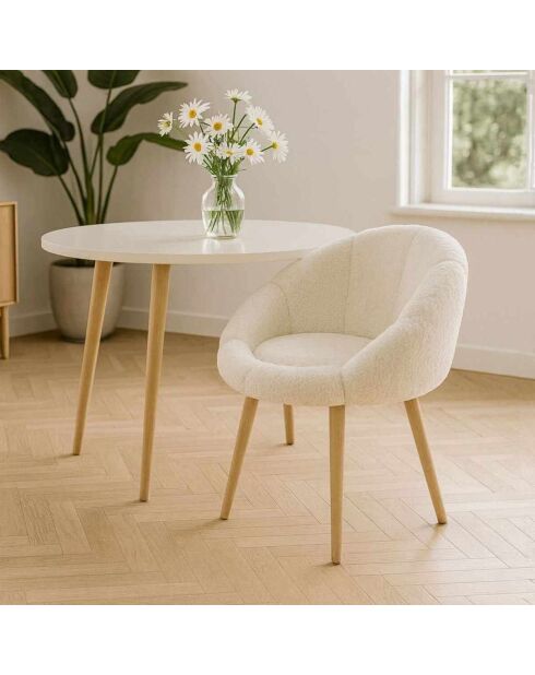 Fauteuil Marguerite blanc/noyer - l. 70 cm x H. . 110 cm x P. 70 cm