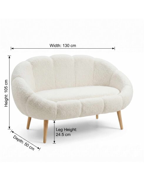 Weißes 2-Sitzer-Sofa Lida - L. 130 cm x H. 105 cm x T. 50 cm