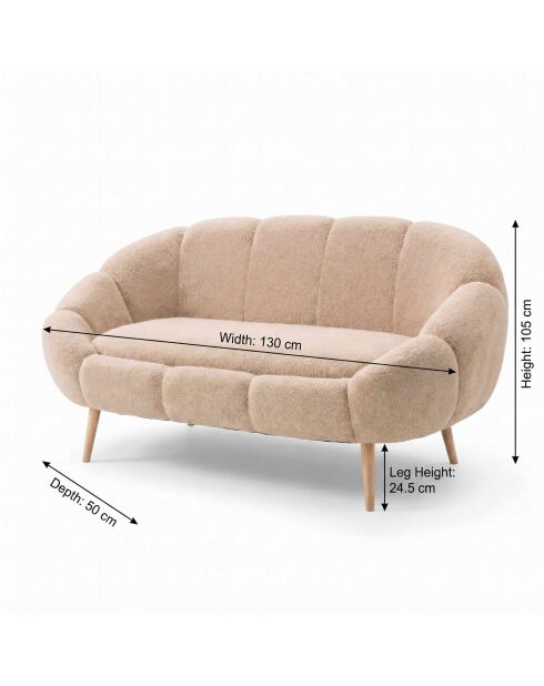 Beiges 2-Sitzer-Sofa Lida - L. 130 cm x H. 105 cm x T. 50 cm