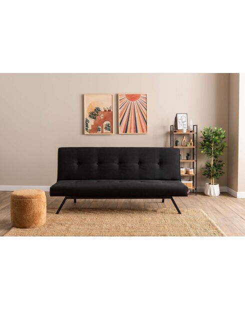 Sofá cama negro de 3 plazas Zola - 78 cm x 64 cm x 180 cm
