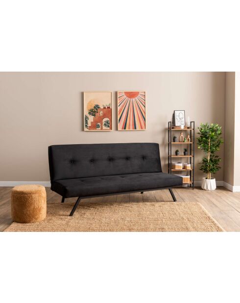 Sofá cama negro de 3 plazas Zola - 78 cm x 64 cm x 180 cm