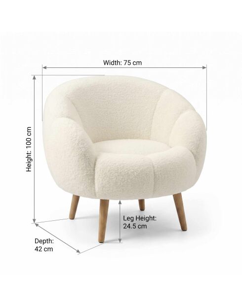 Fauteuil Lida blanc - l . 75 cm x H. 100 cm x P. 42 cm
