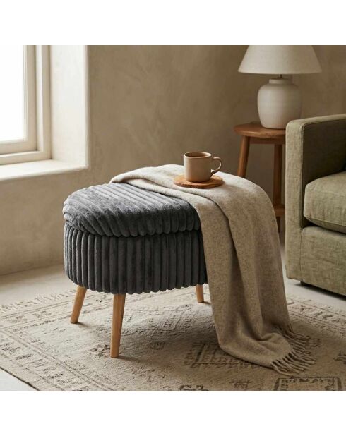 Mini Oslo bankje in antraciet linnen - B. 60 cm x H. 46 cm x D. 35 cm