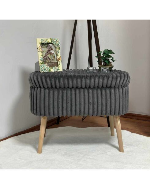 Mini Oslo bankje in antraciet linnen - B. 60 cm x H. 46 cm x D. 35 cm