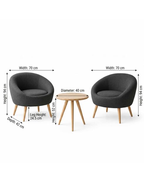 Cay Seti 3-teiliges Set aus Sessel und Beistelltisch, Anthrazit