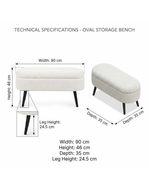 Banc Oslo Wellsoft blanc noir - l . 90 cm x H. 46 cm x P. 35 cm