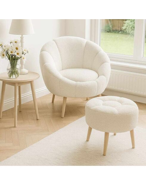 Ensemble fauteuil et pouf 2 pièces Lida blanc