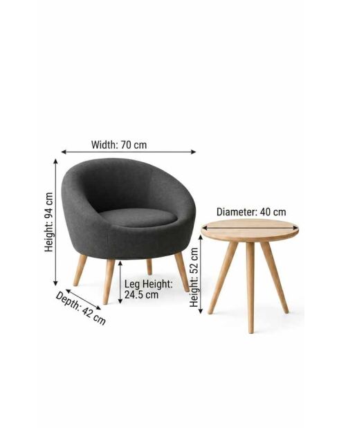 Cay Seti 2-teiliges Set aus Sessel und Beistelltisch, Anthrazit