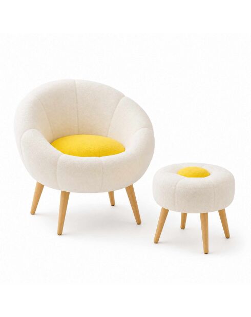 Lida 2-teiliges Set aus Sessel und Beistelltisch weiß gelb