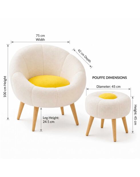 Lida 2-teiliges Set aus Sessel und Beistelltisch weiß gelb
