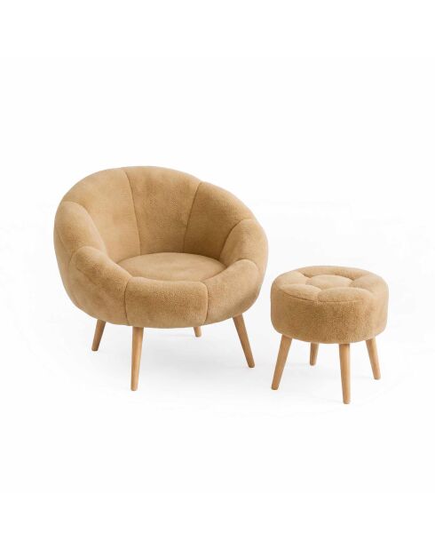 Ensemble fauteuil et pouf 2 pièces Lida brun
