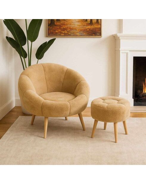 Ensemble fauteuil et pouf 2 pièces Lida brun