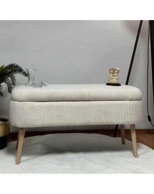 Cremefarbene Leinenbank Oslo - L. 90 cm x H. 46 cm x T. 35 cm