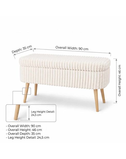 Banc Oslo Linen crème toscane - l . 90 cm x H. 46 cm x P. 35 cm