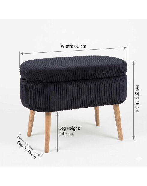 Mini Oslo zwarte linnenbank - l. 60 cm x H. 46 cm x D. 35 cm