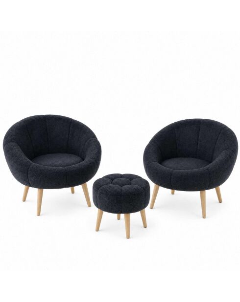 Set van 2 fauteuils en 3-delige voetenbank Lida Wellsoft antraciet