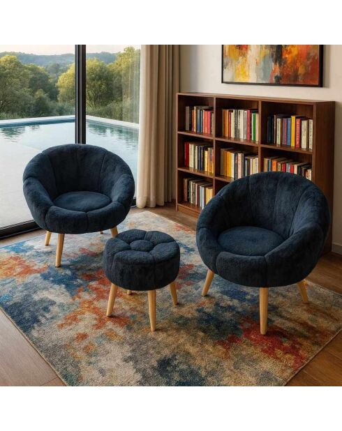 Set van 2 fauteuils en 3-delige voetenbank Lida Wellsoft antraciet