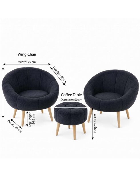 Set van 2 fauteuils en 3-delige voetenbank Lida Wellsoft antraciet