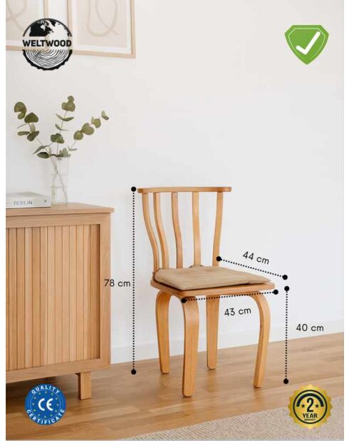 Chaise italien natural - l.43 cm x H. 78 cm x P. 44 cm