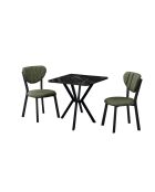 Ensemble table à manger et 2 chaises 3 pièces Elma vert noir