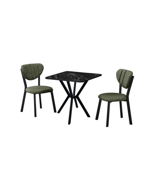 Ensemble table à manger et 2 chaises 3 pièces Elma vert noir