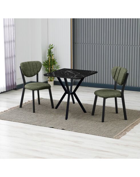 Ensemble table à manger et 2 chaises 3 pièces Elma vert noir