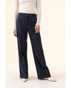 Gestreifte Lino-Hose in Marineblau/Ecru