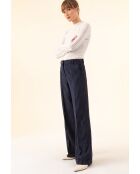 Gestreifte Lino-Hose in Marineblau/Ecru