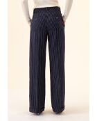 Gestreifte Lino-Hose in Marineblau/Ecru