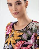 Top Elegance nero/fiori ricamati