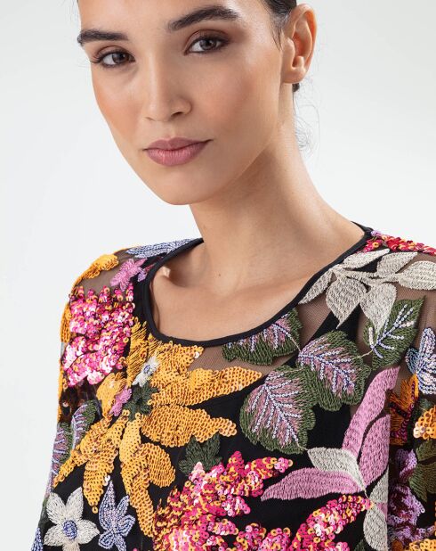 Top Elegance nero/fiori ricamati