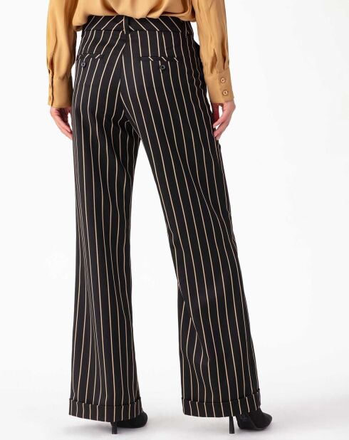 Pantaloni neri/strisce beige