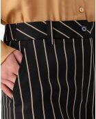 Pantaloni neri/strisce beige