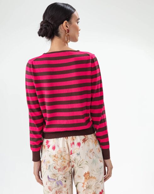 Maglione felino con strisce di ibisco e caramello