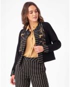 Carmen-Strickjacke schwarz/beige gestreift