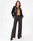 Carmen-Strickjacke schwarz/beige gestreift