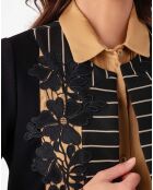 Carmen-Strickjacke schwarz/beige gestreift
