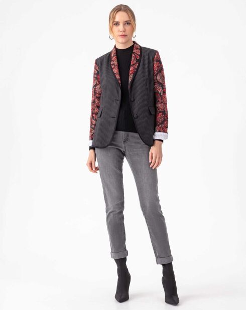 Rood/grijs jacquardjack van Salome. /zwart