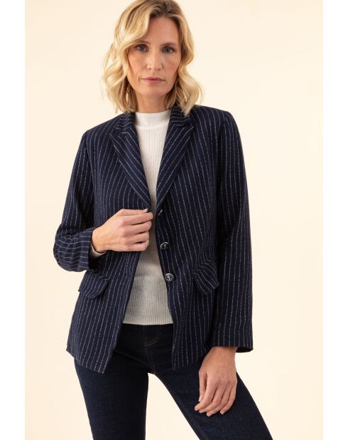 Aston gestreifte Jacke in Marineblau/Ecru