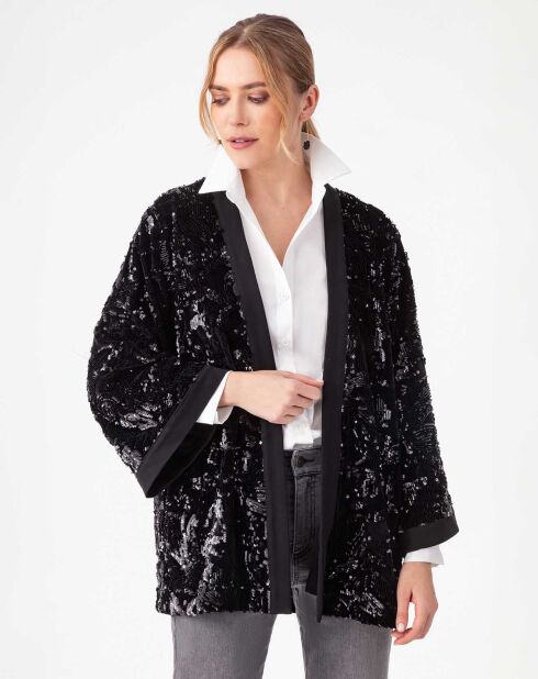 Rosie schwarzer Kimono mit Gürtel