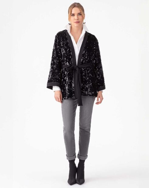 Rosie schwarzer Kimono mit Gürtel